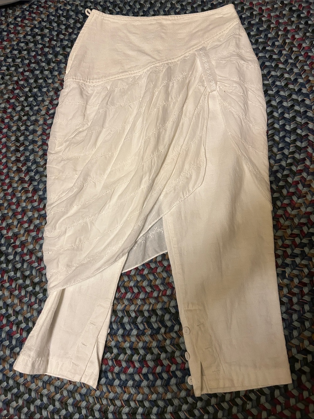 Vintage Contempo Casuals White Eyelet Skirt Pants with Graphic Label